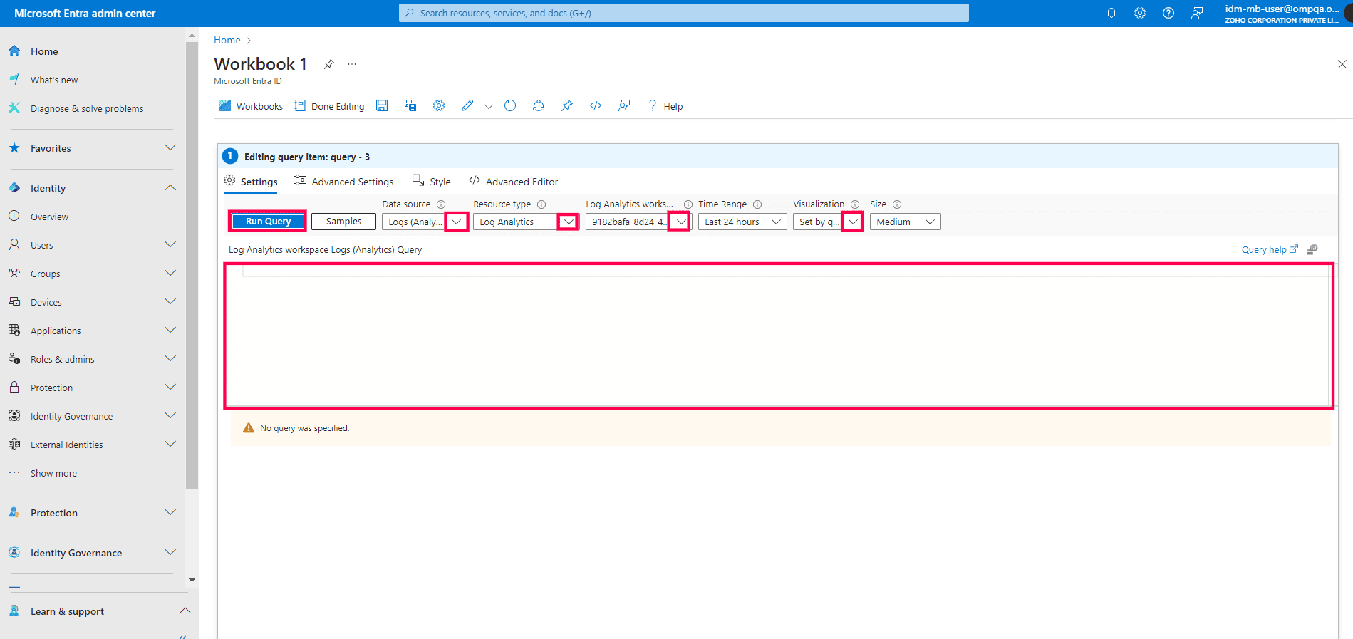 The menu to add queries in Microsoft Entra workbooks