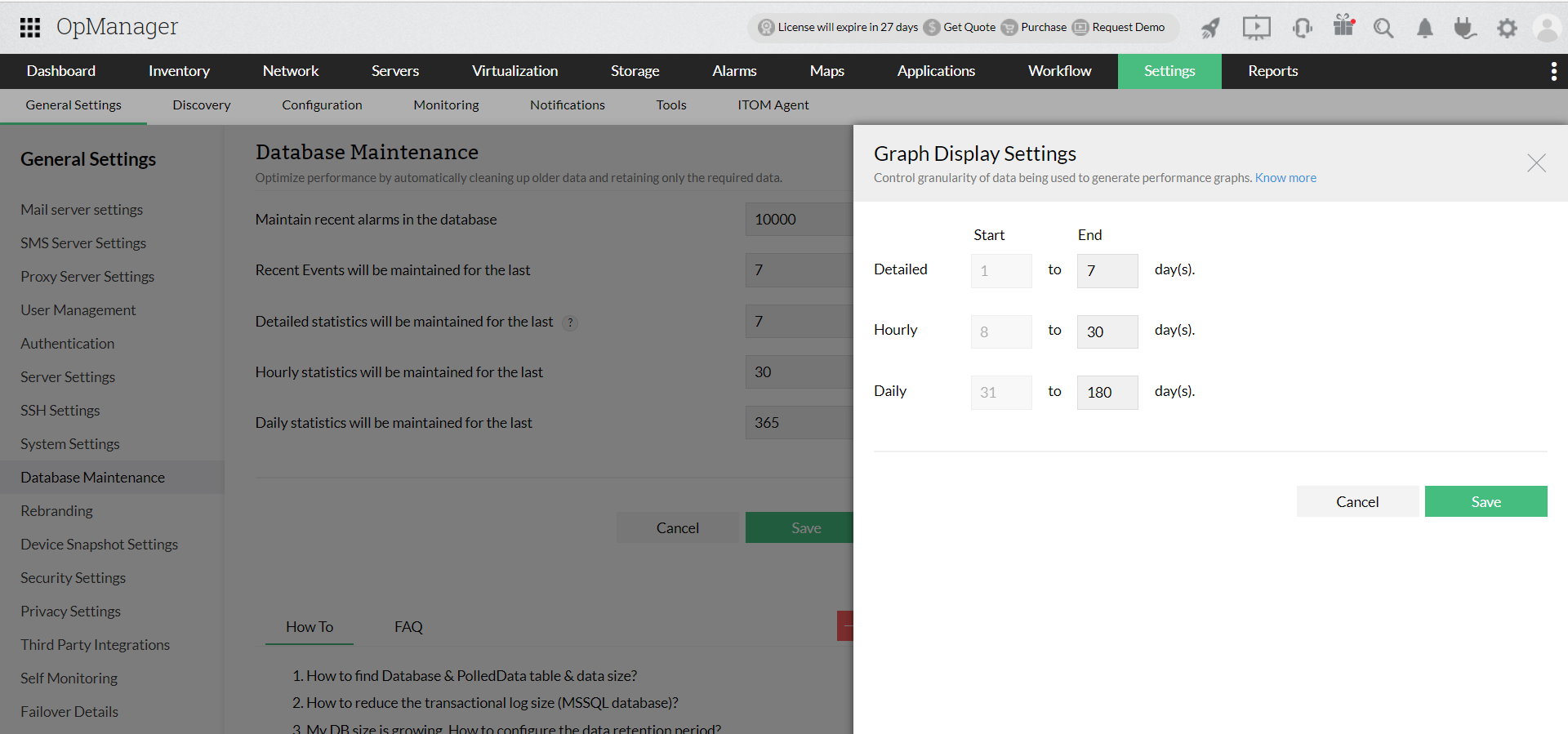 Graph display settings in OpManager