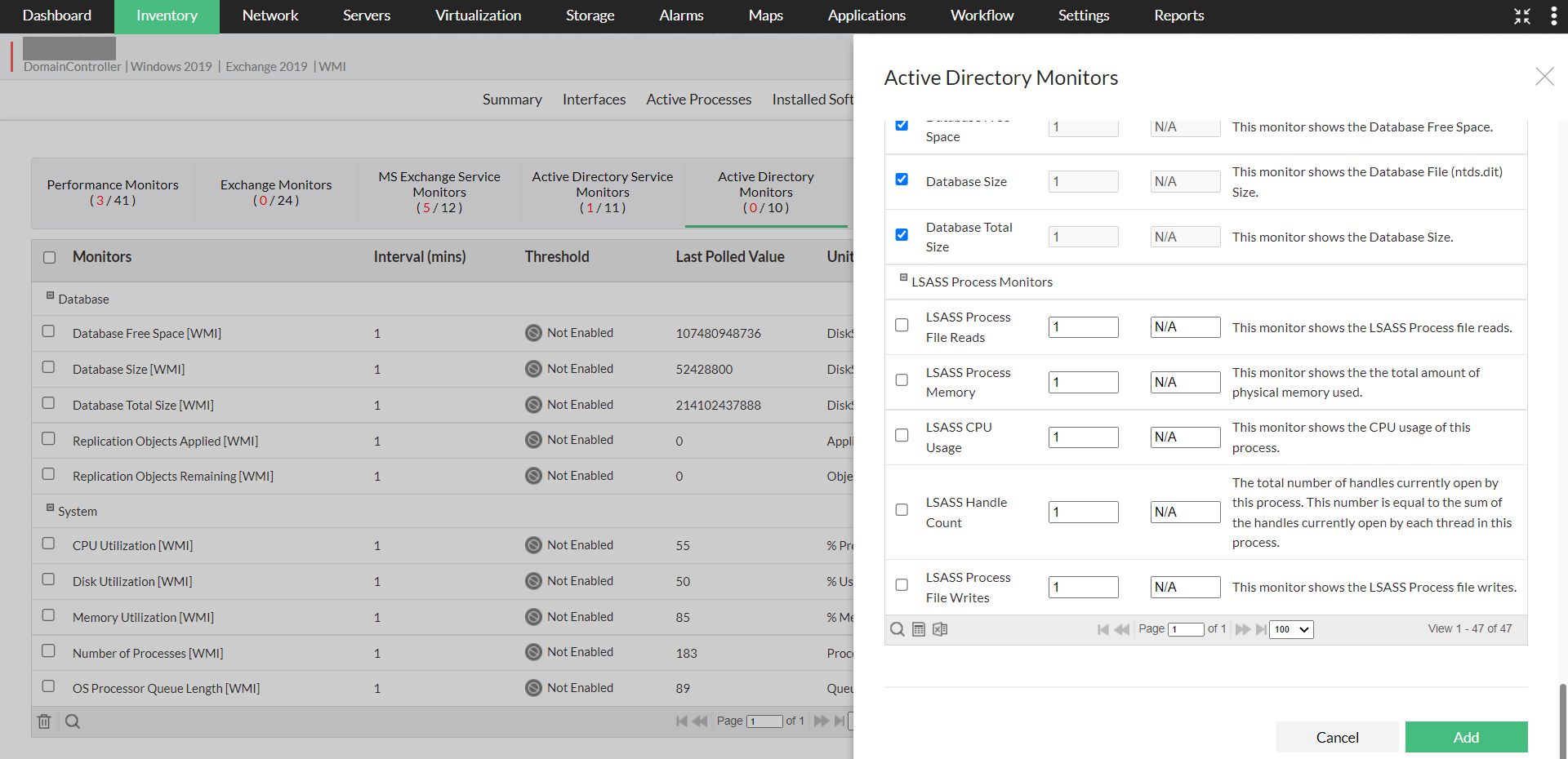 Active directory monitoring in OpManager