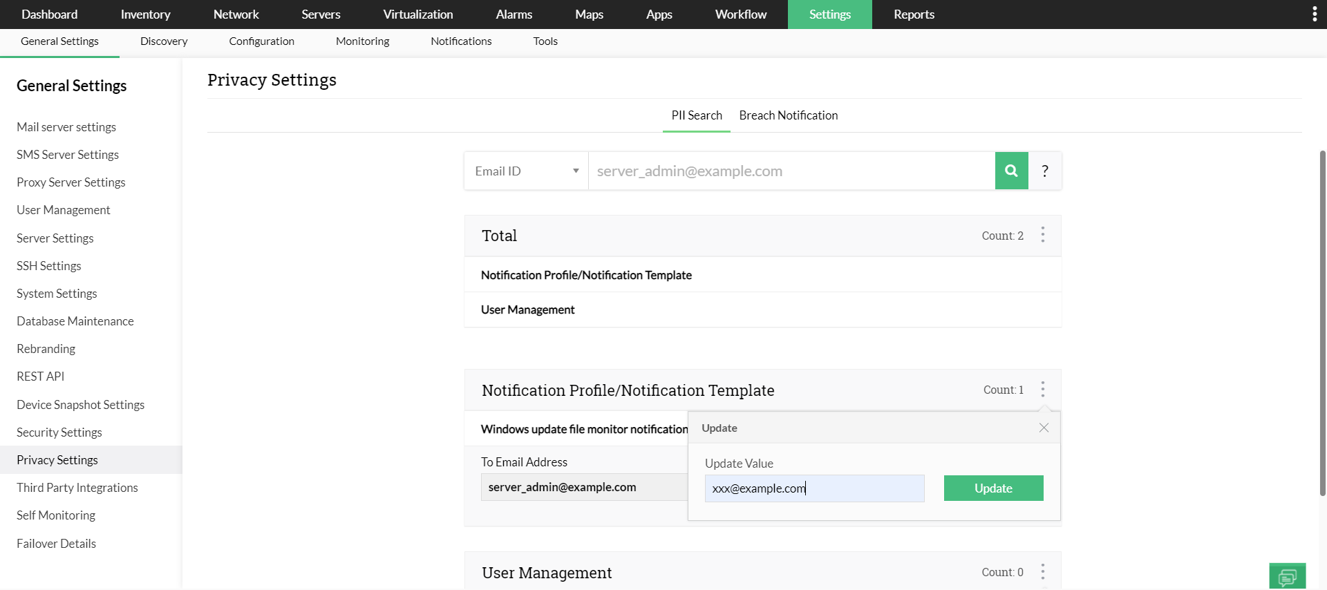 Personal Identifiable Information in OpManager