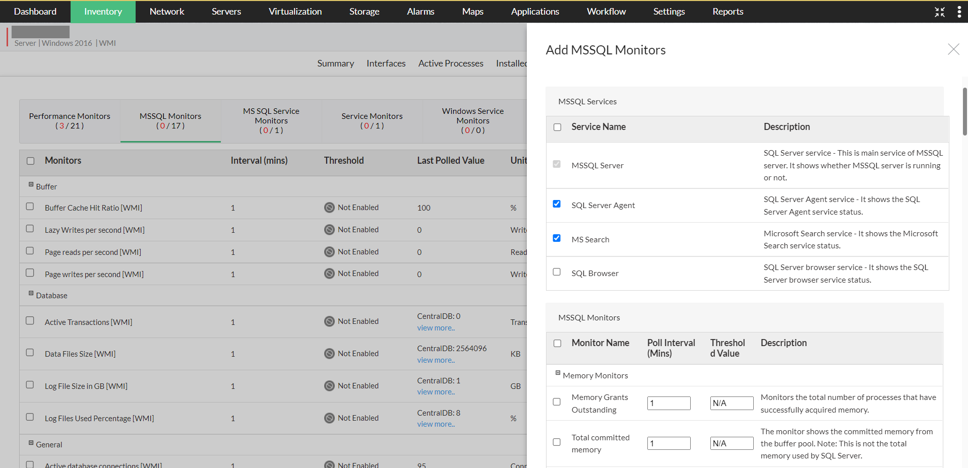 MS SQL monitoring in OpManager