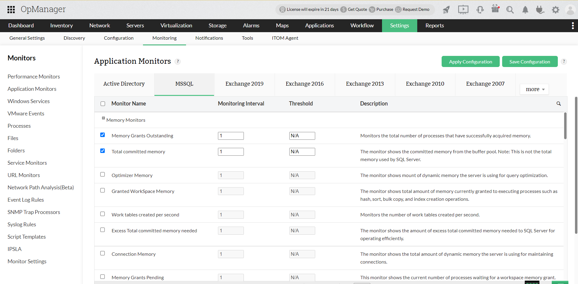 MS SQL monitoring in OpManager