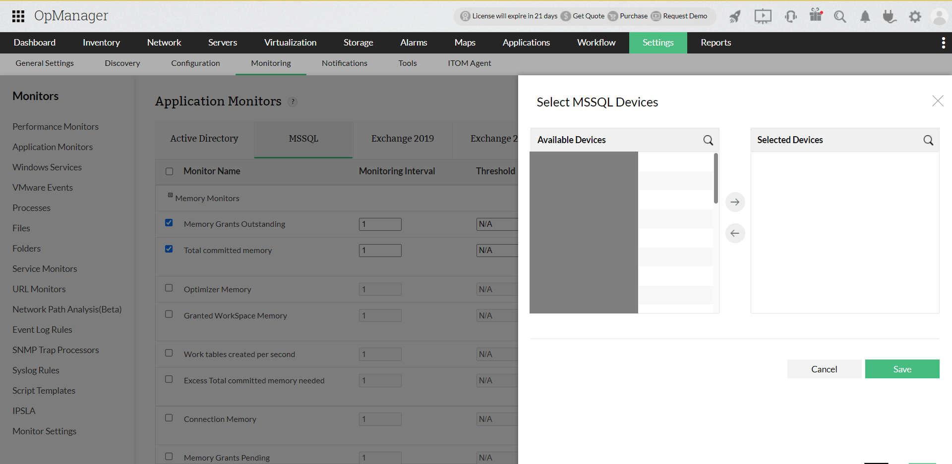 MS SQL monitoring in OpManager