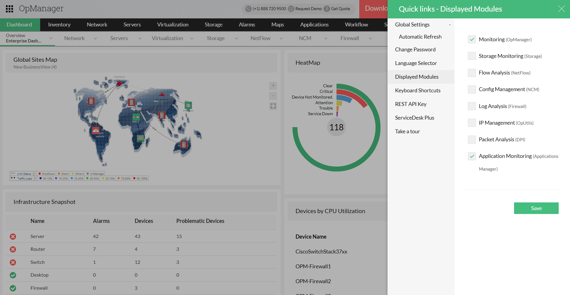 Access Applications Manager from your OpManager console