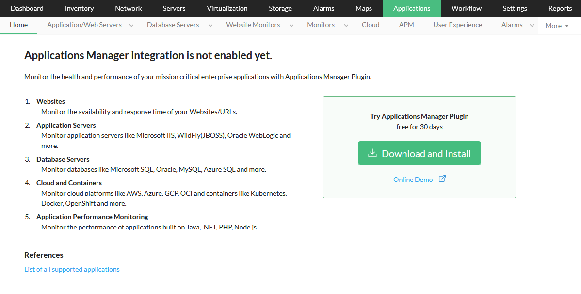 Download 30-day free trial of Applications Manager plugin from OpManager