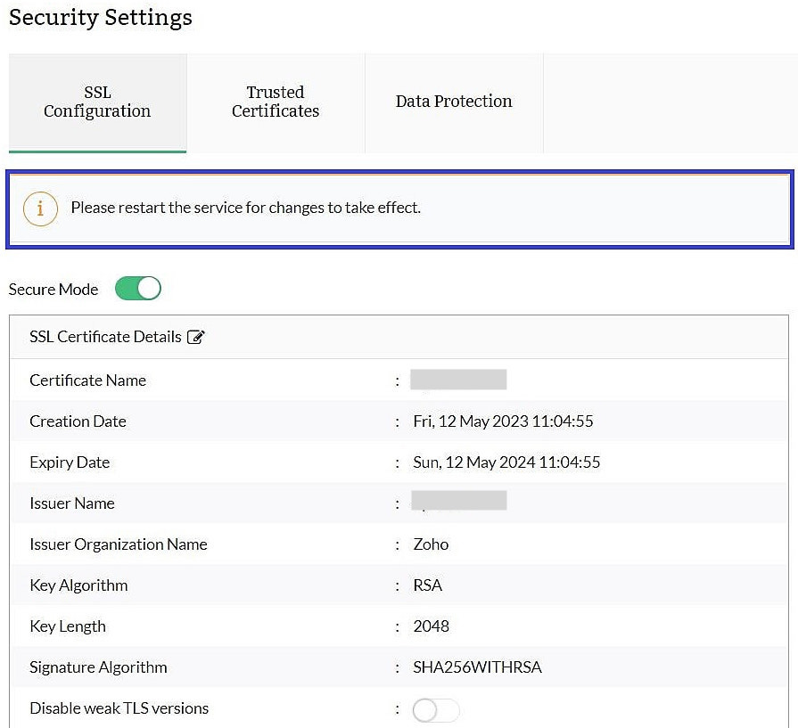 Restart Firewall Analyzer after certificate import