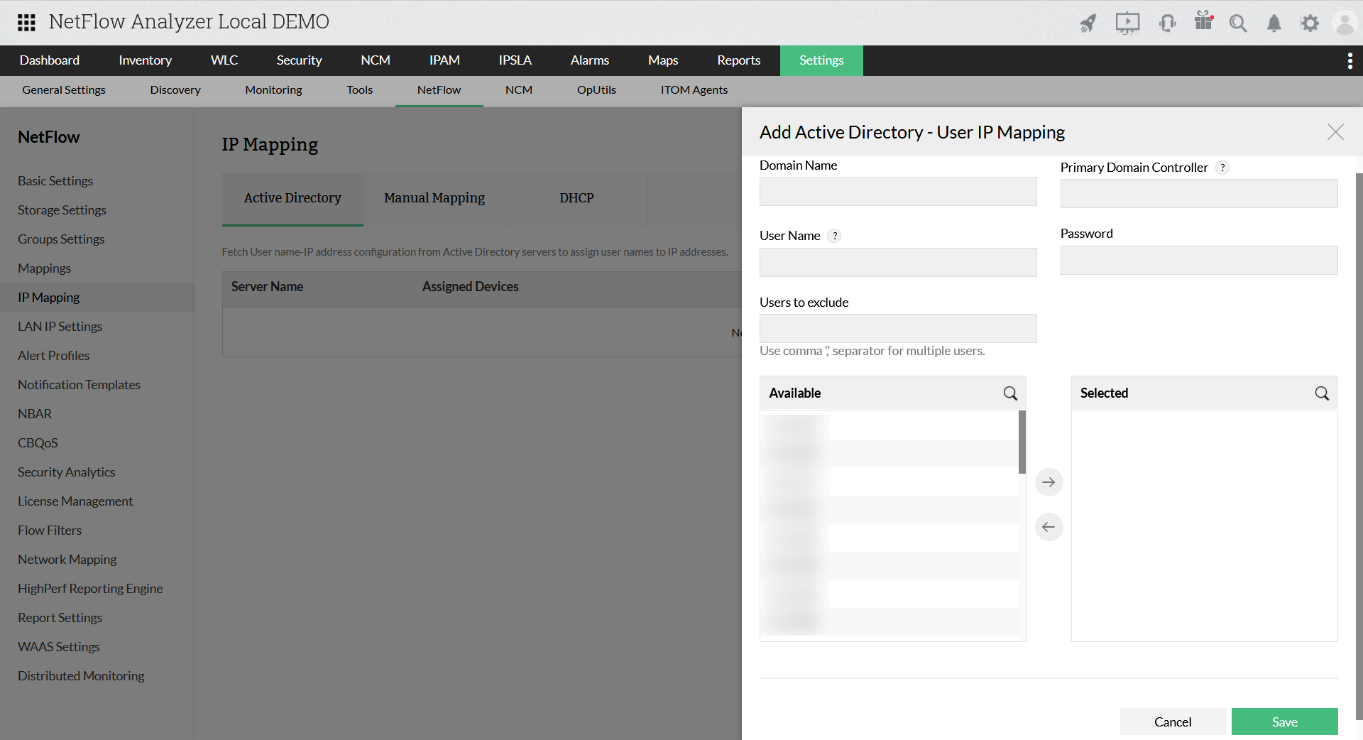 Active Directory - ManageEngine Netflow Anlayzer