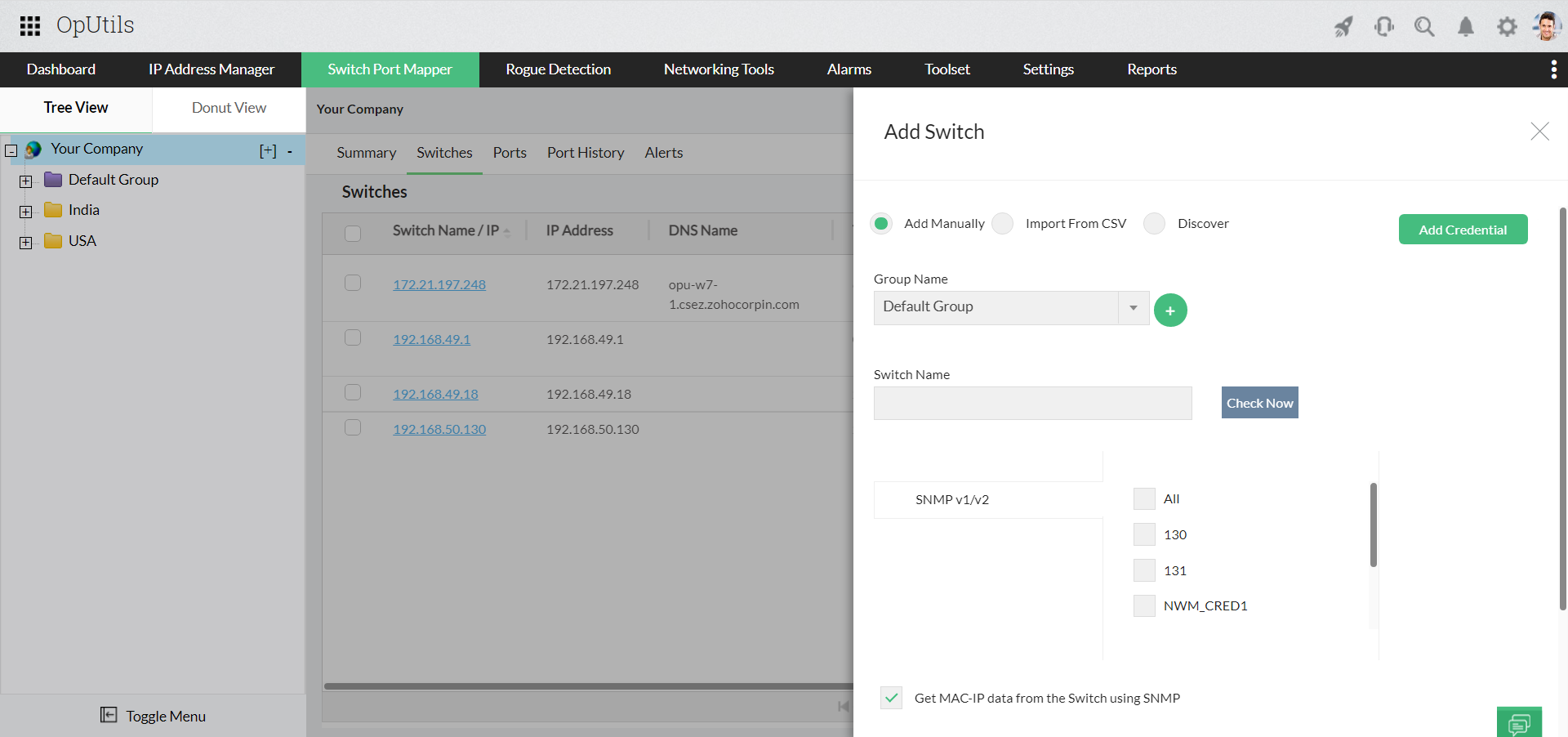 ManageEngine OpUtils Adding Switch Manually