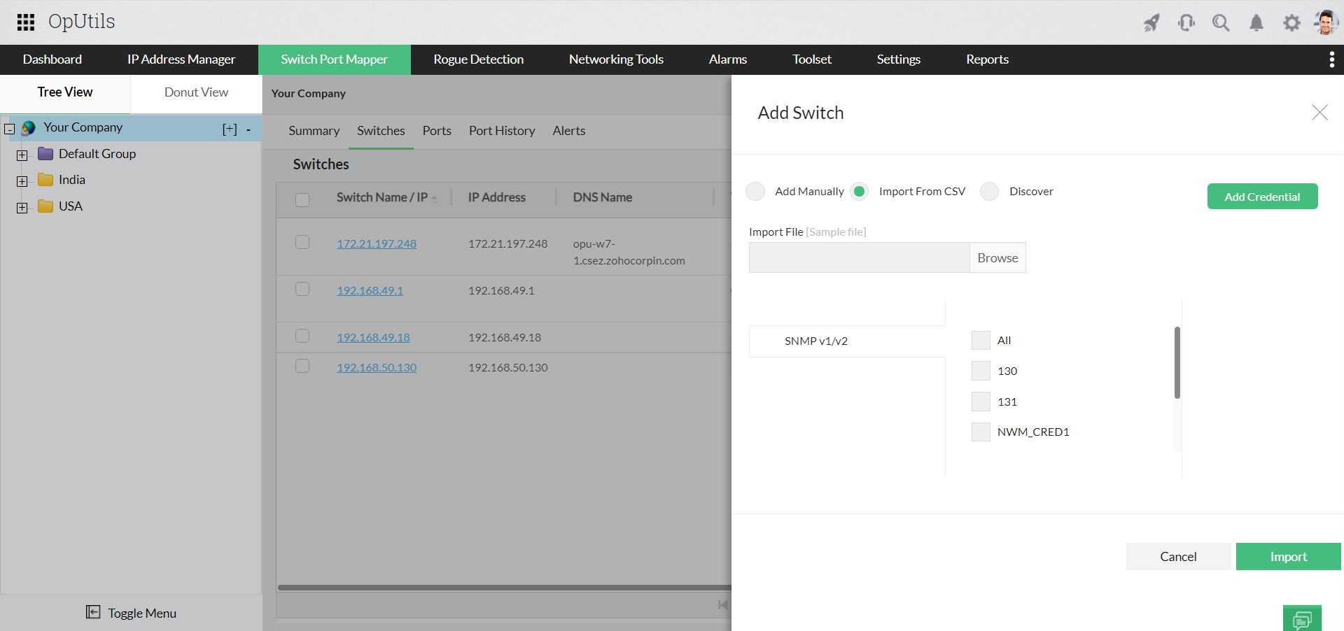 ManageEngine OpUtils Sample CSV Entry