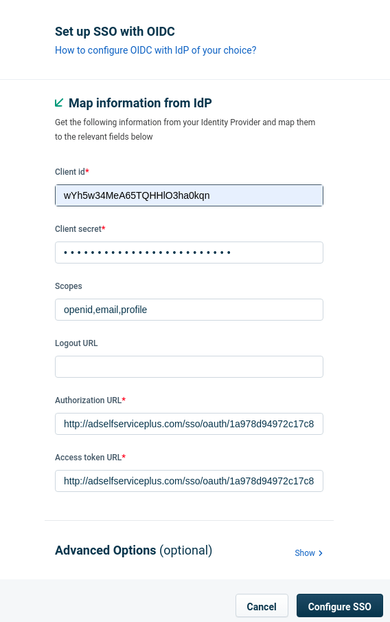 Configure Oauth or OpenID Connect SSO for custom application