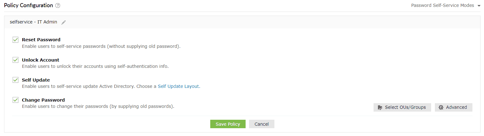 Configured policies in ADSelfService Plus.