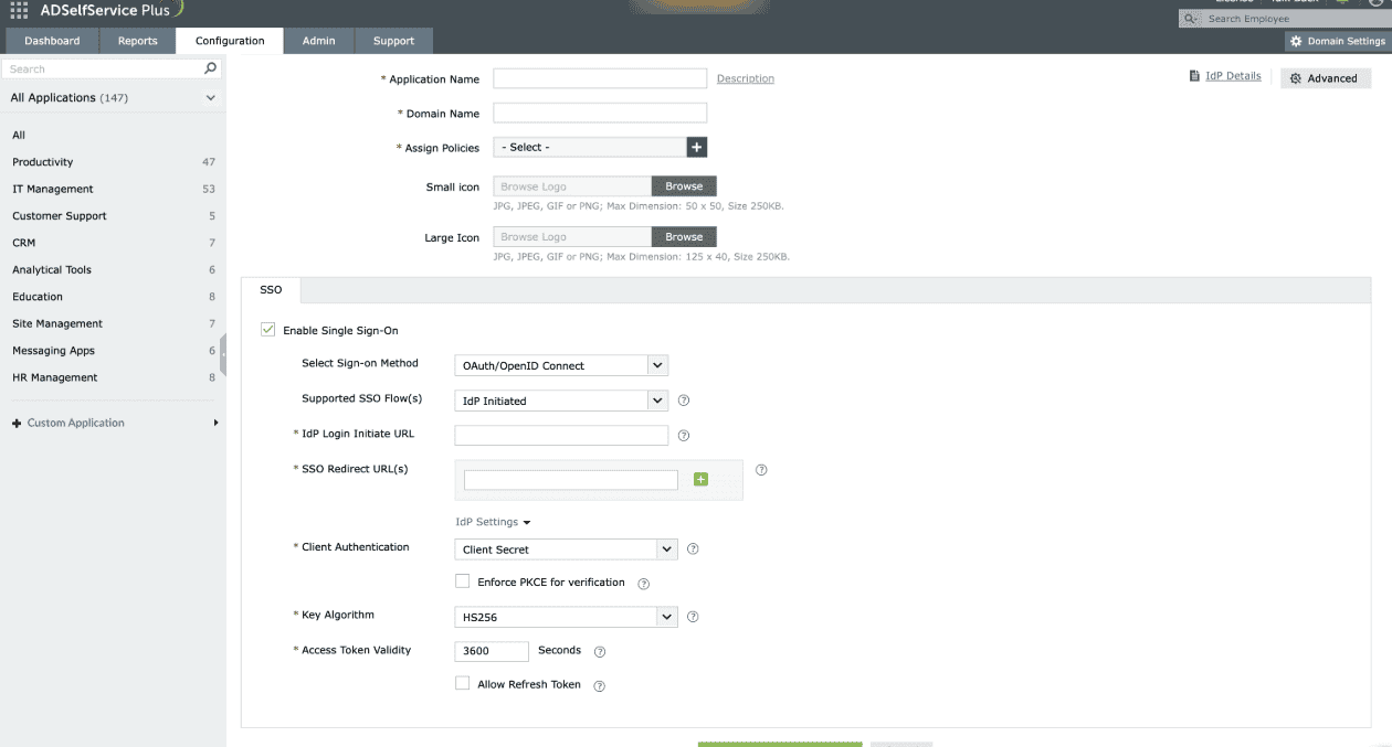 Selecting IdP-Initiated flow from the Supported SSO Flow drop-down.