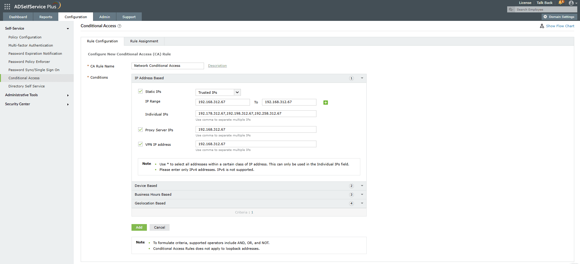 IP-address-based CA in ADSelfService Plus
