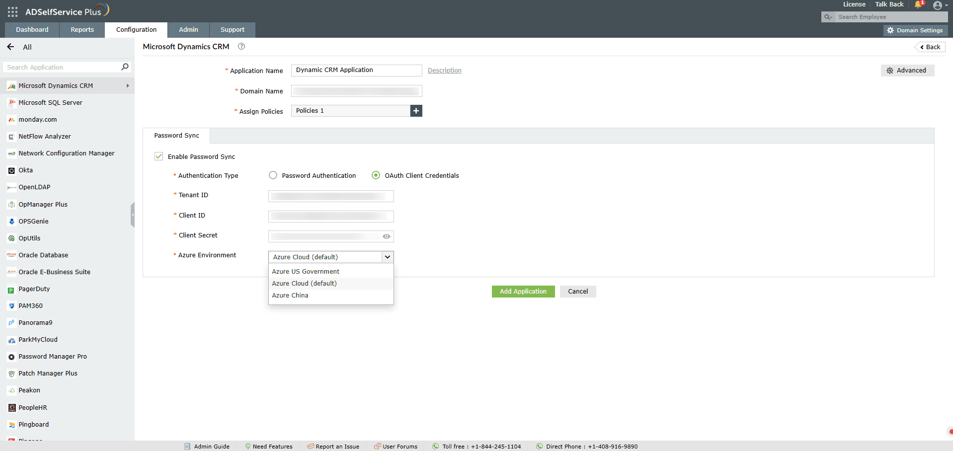 OAuth Client Credentials configuration for Microsoft dynamics CRM in ADSelfService Plus