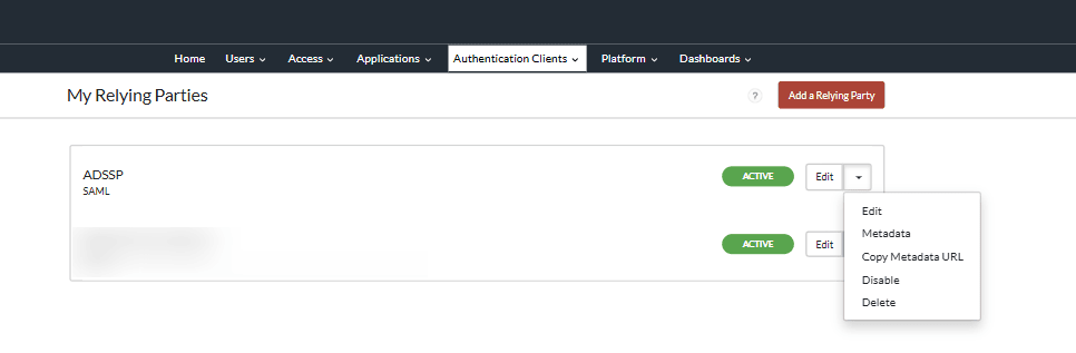 Saved SP configuration for RSA Cloud as a SAML authenticator in ADSelfService Plus