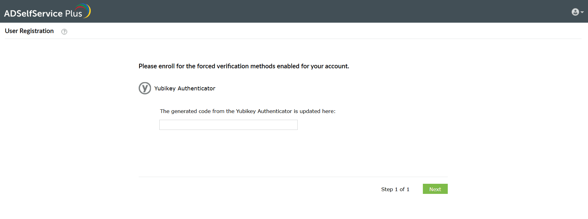 Enrolling in ADSelfService Plus' YubiKey OTP