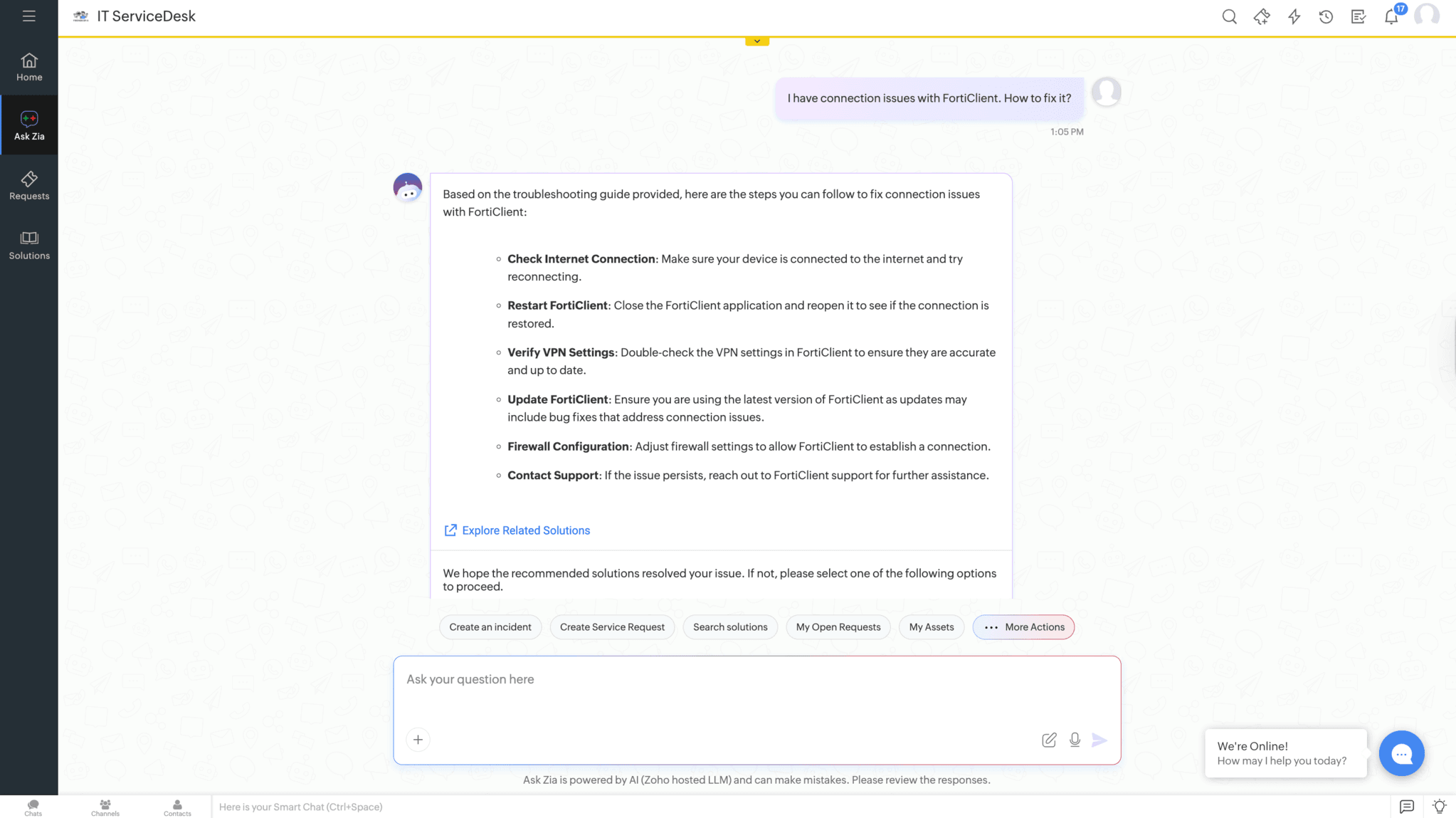 Zia's smart guidance Ask Zia RAG