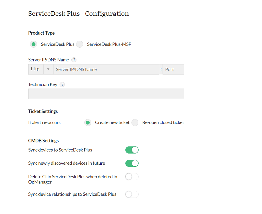 ServiceDesk Plus configuration