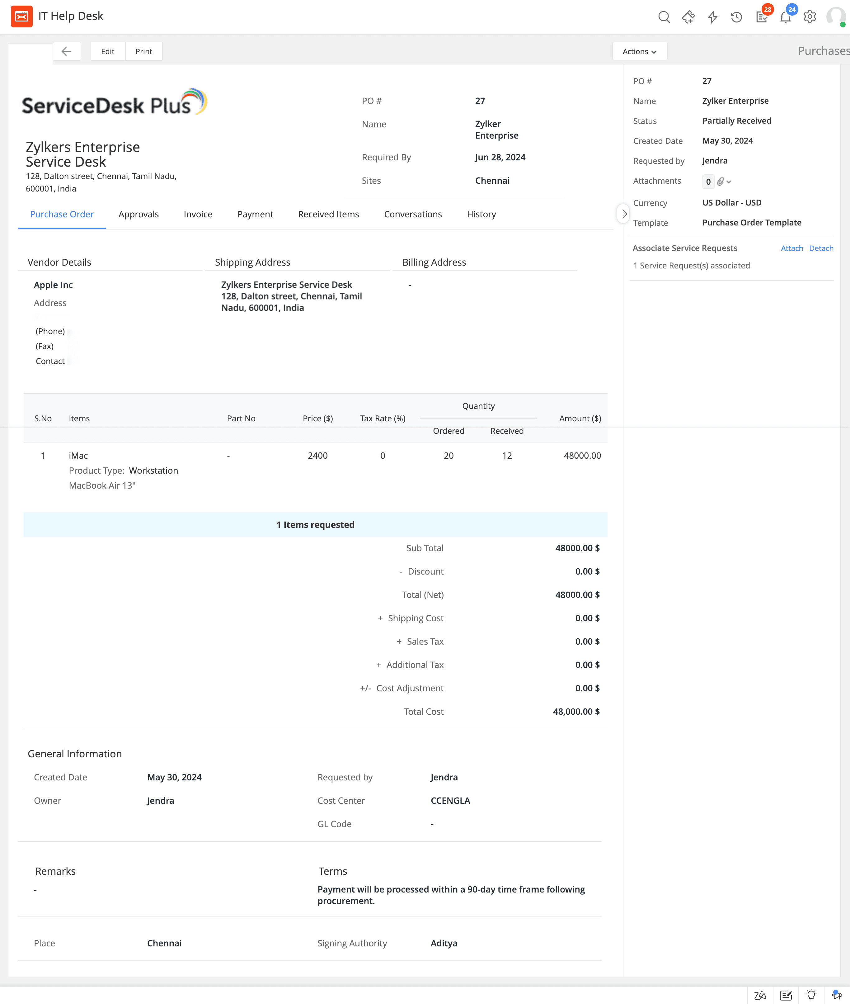 Purchase order generate