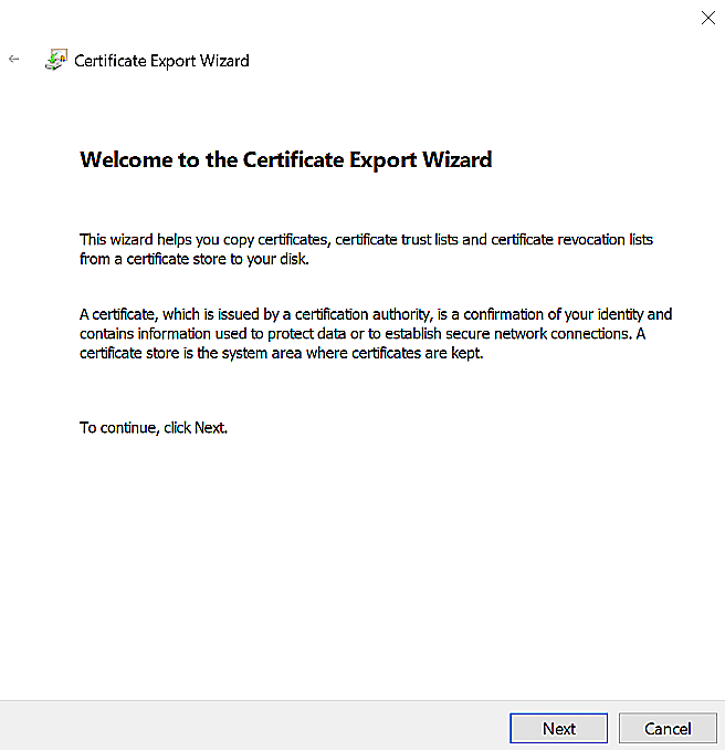 Certificate export wizard