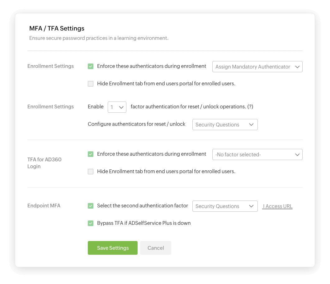 MFA / TFA Settings