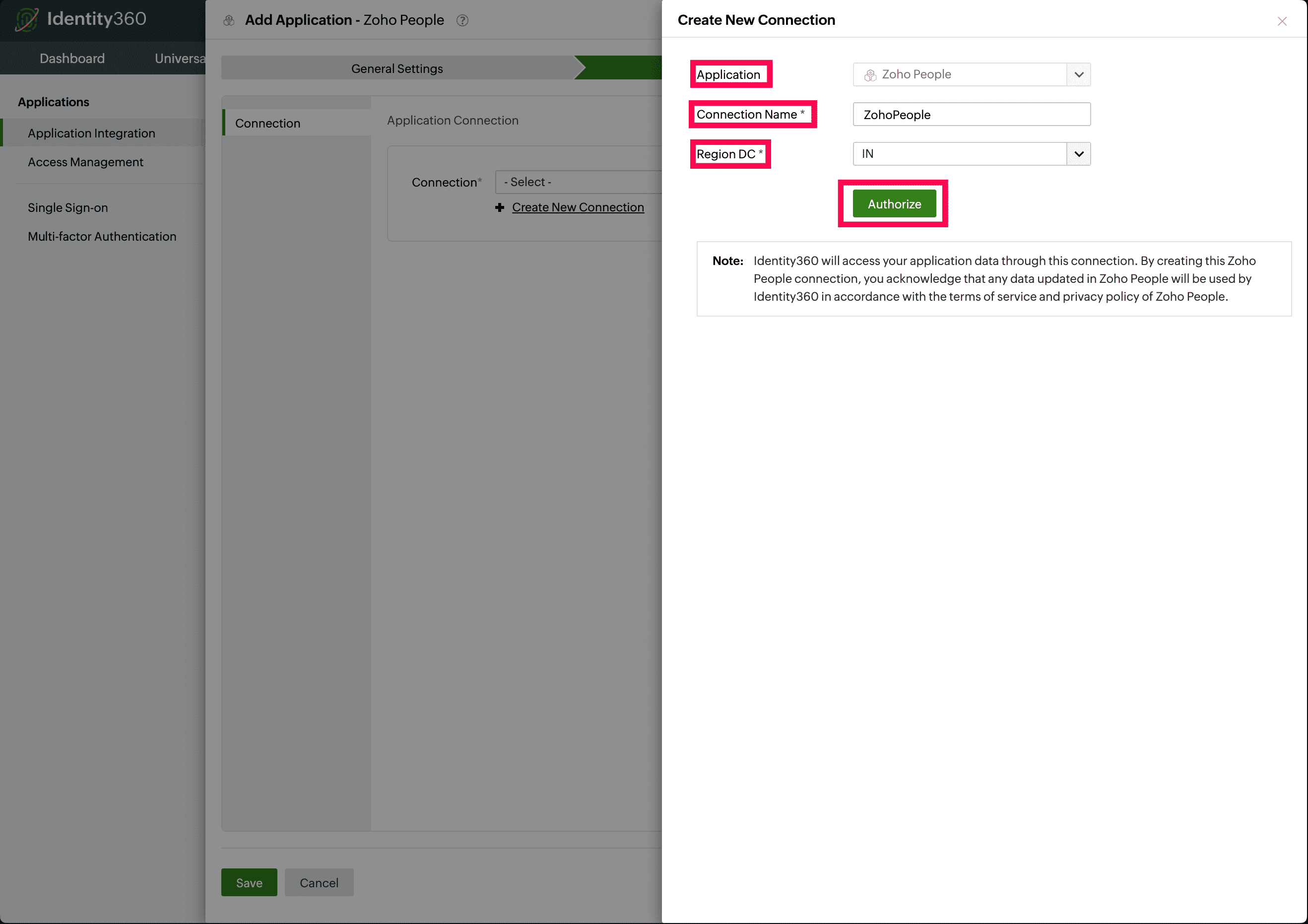 Connection configuration for Zoho People