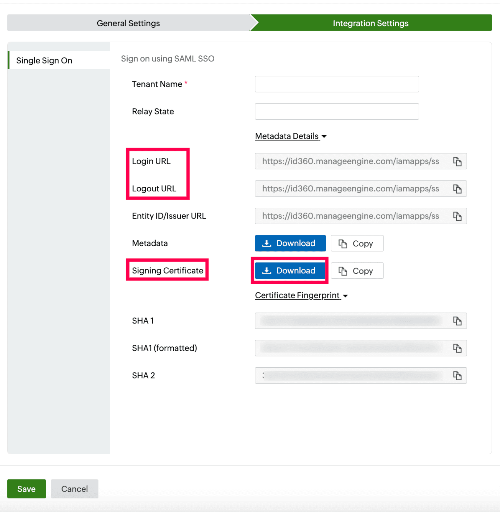  Identity360 application configuration Integration Settings