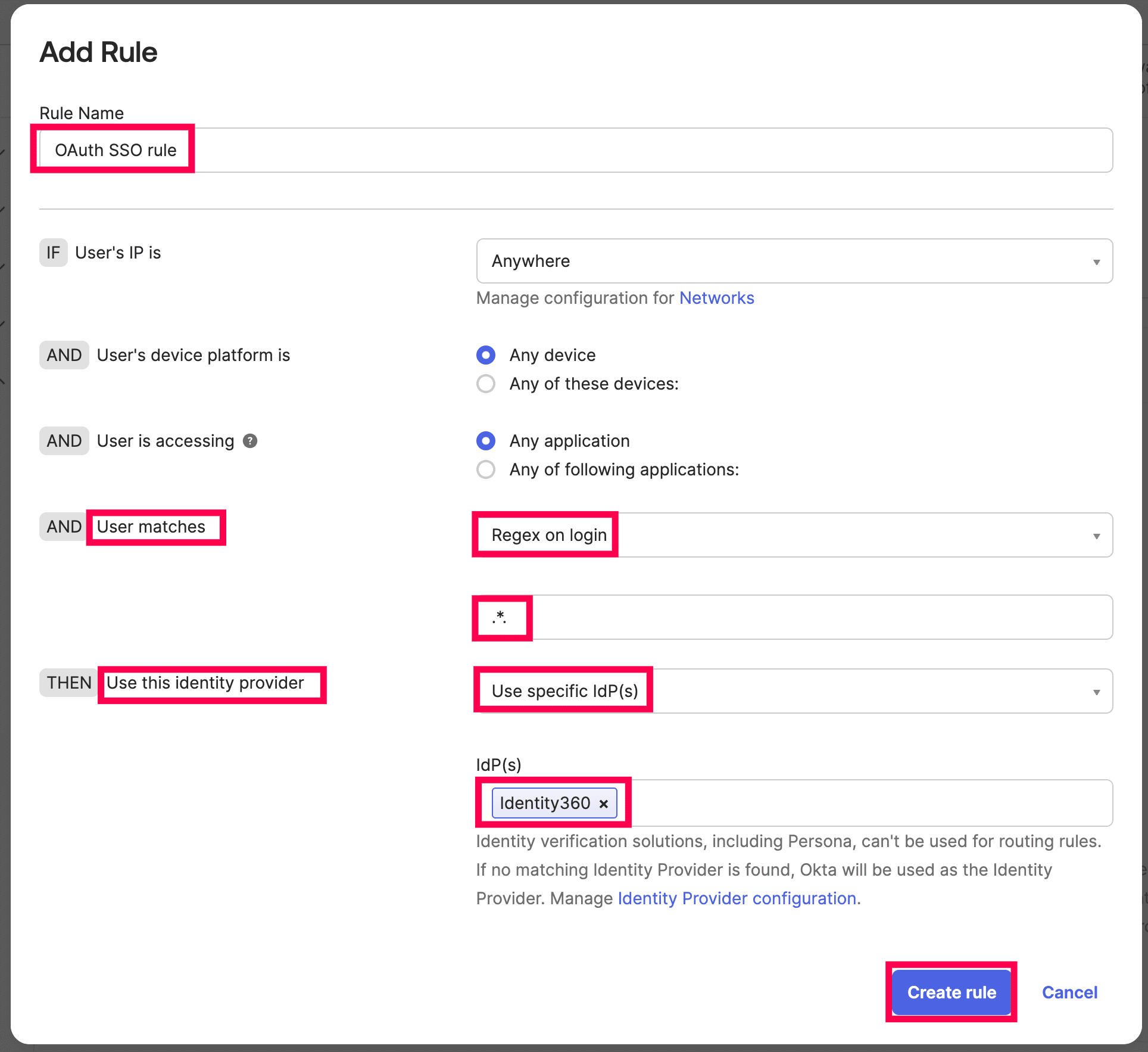 Routing rule creation in Okta