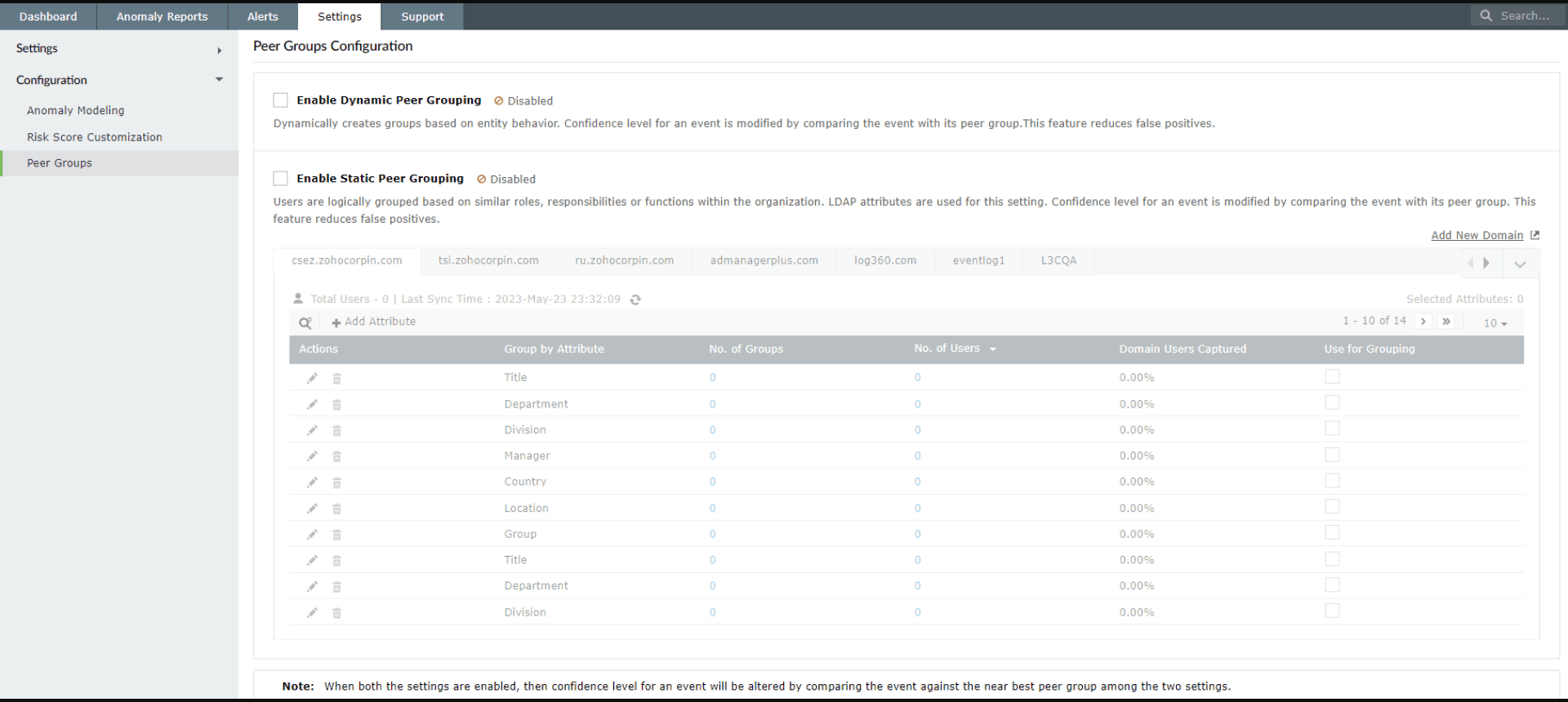 Configuring static and dynamic peer grouping in Log360 for improved risk scoring accuracy and anomaly detection