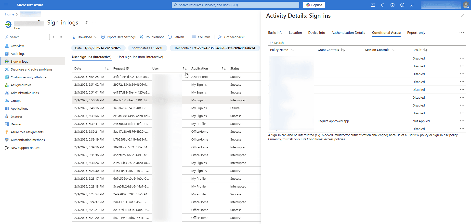 This service account cannot be used to fetch data due to a restriction by a Conditional Access policy