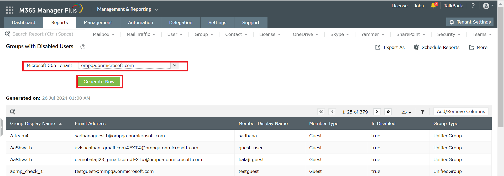 The Azure AD User Audit Logs report with the configured Filter menu in the top-right of the report