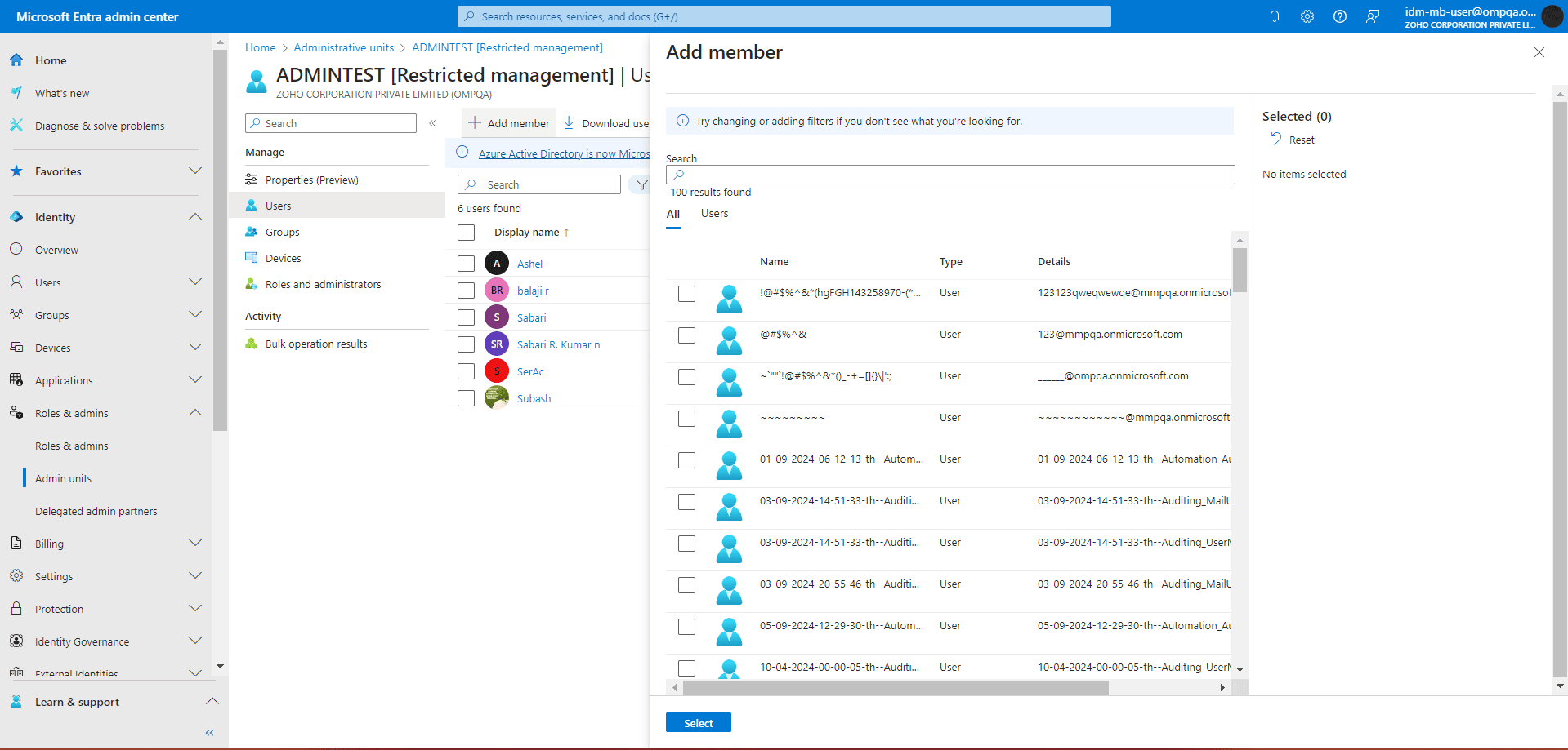 The Add member page in which users can be added to AUs for administrators to manage them.