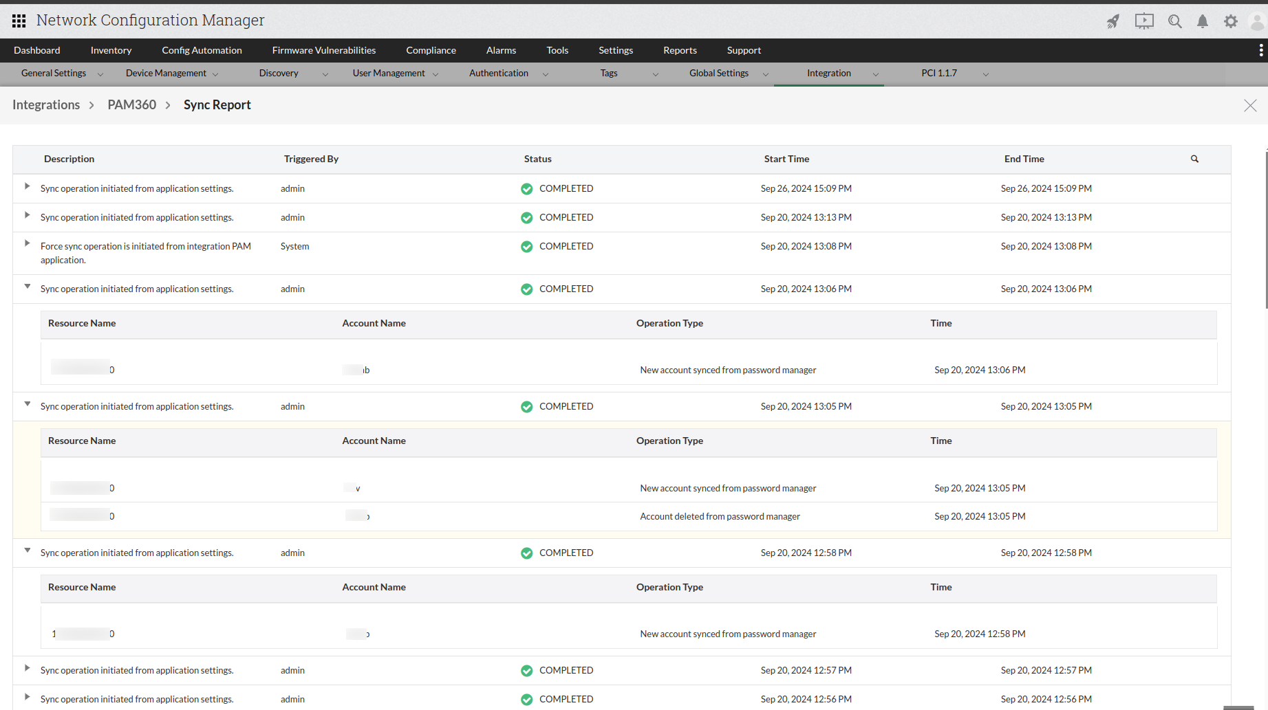 Sync credential reports in Network Configuration Manager