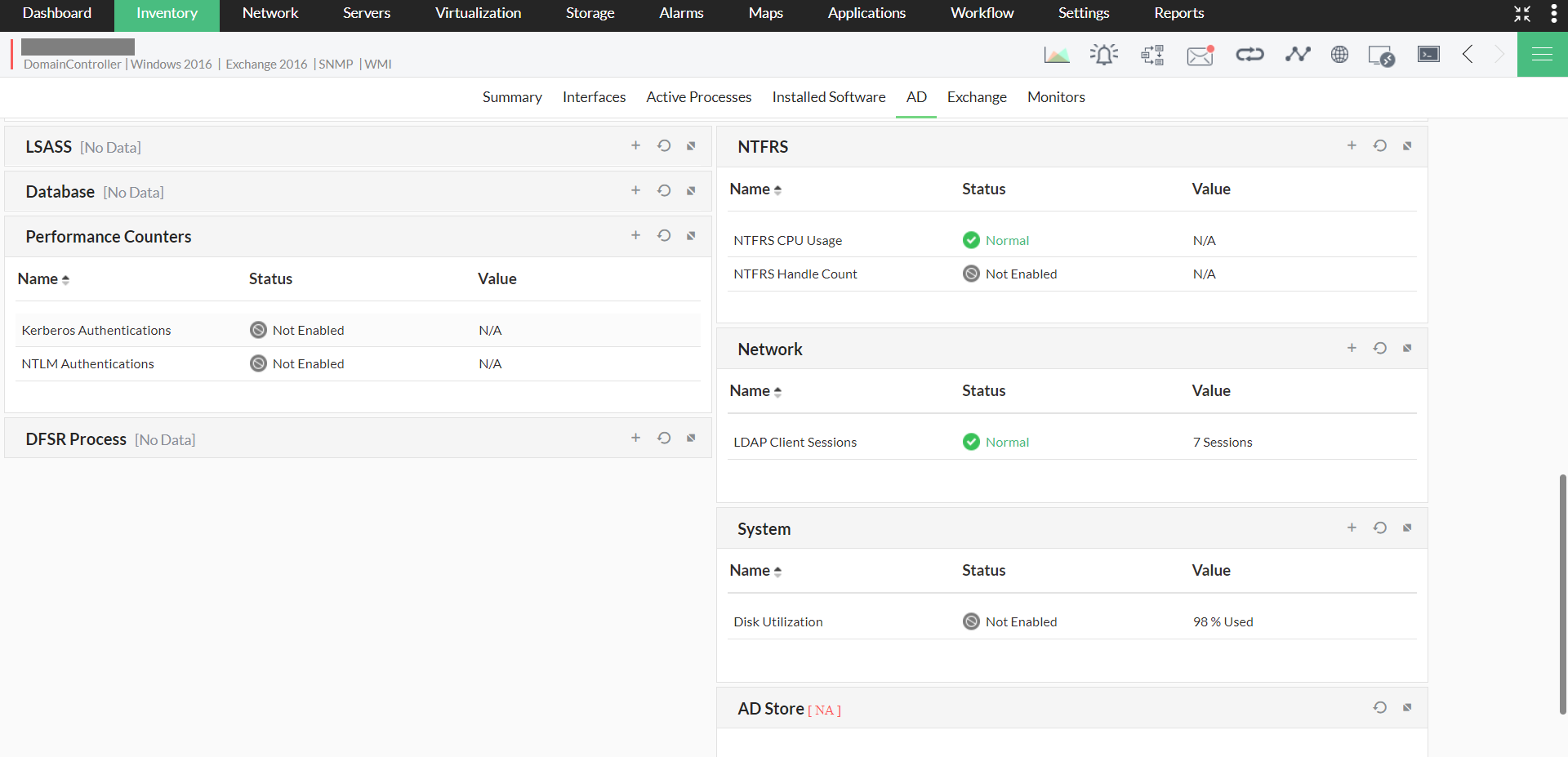 Active directory monitoring in OpManager