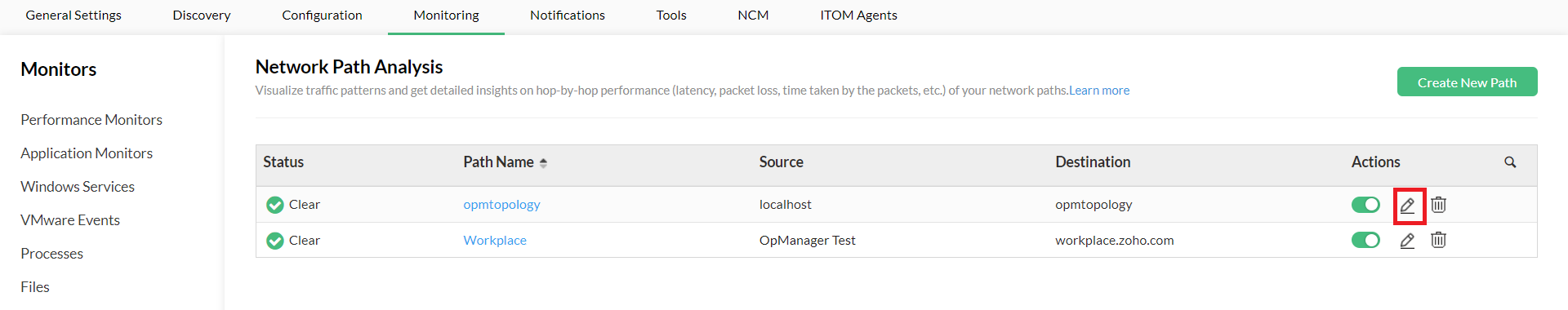 Network path analysis- ManageEngine OpManager