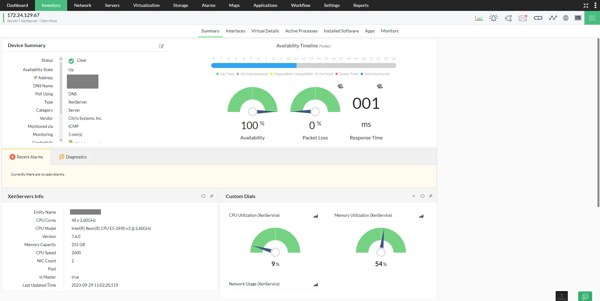 Monitoring Citrix Xen server - Snapshot page