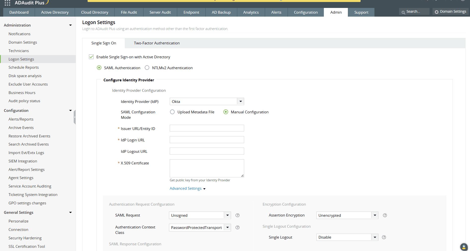 To enable NTLM-based single sign-on