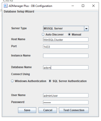 Migrate ADManager Plus database to Microsoft SQL failover clusters