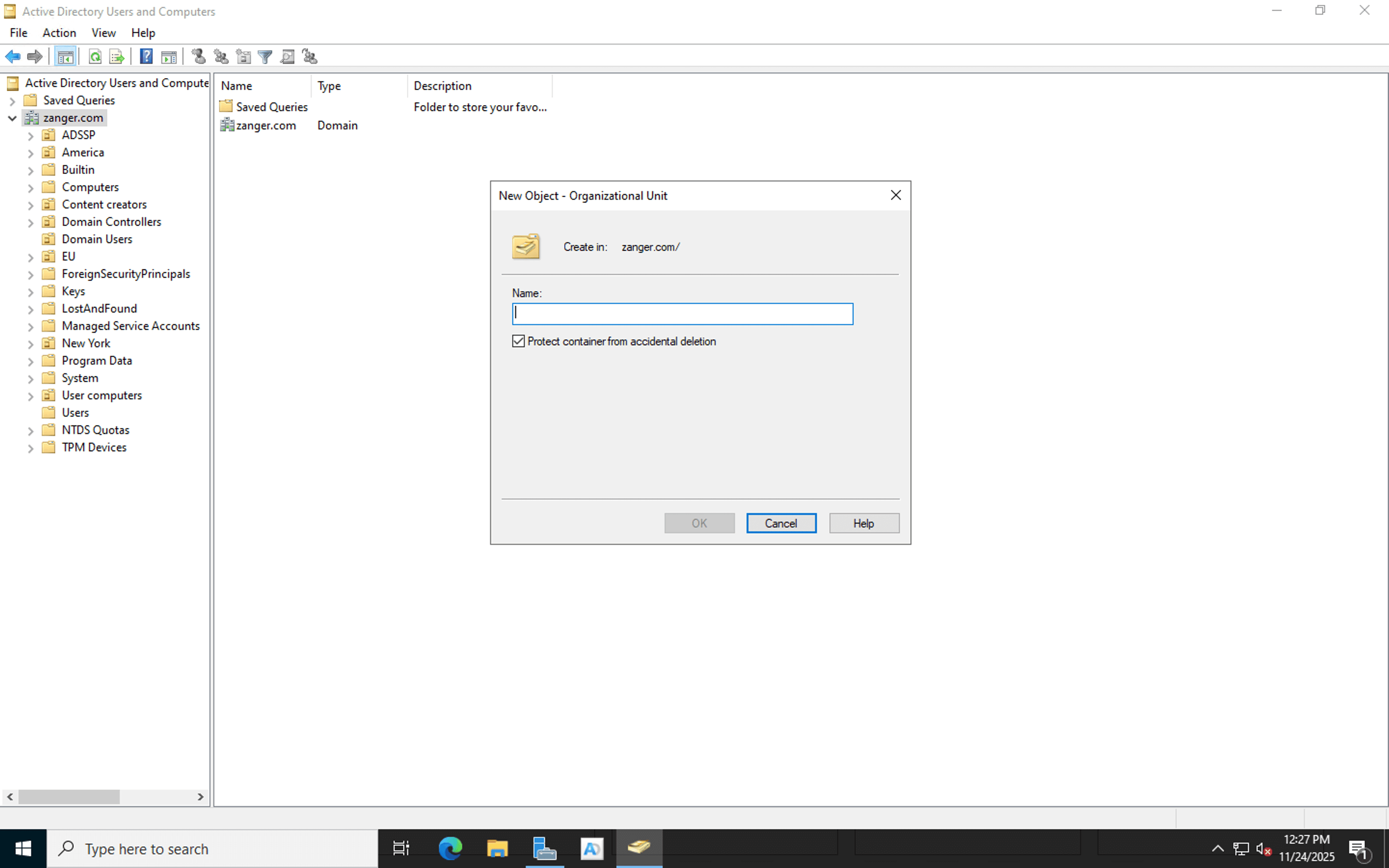 Learn how to create a new OU in Active Directory using ADUC.