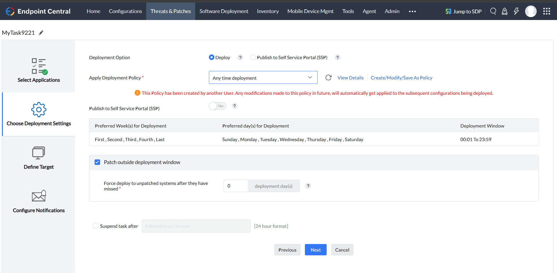 Choose Deployment Settings