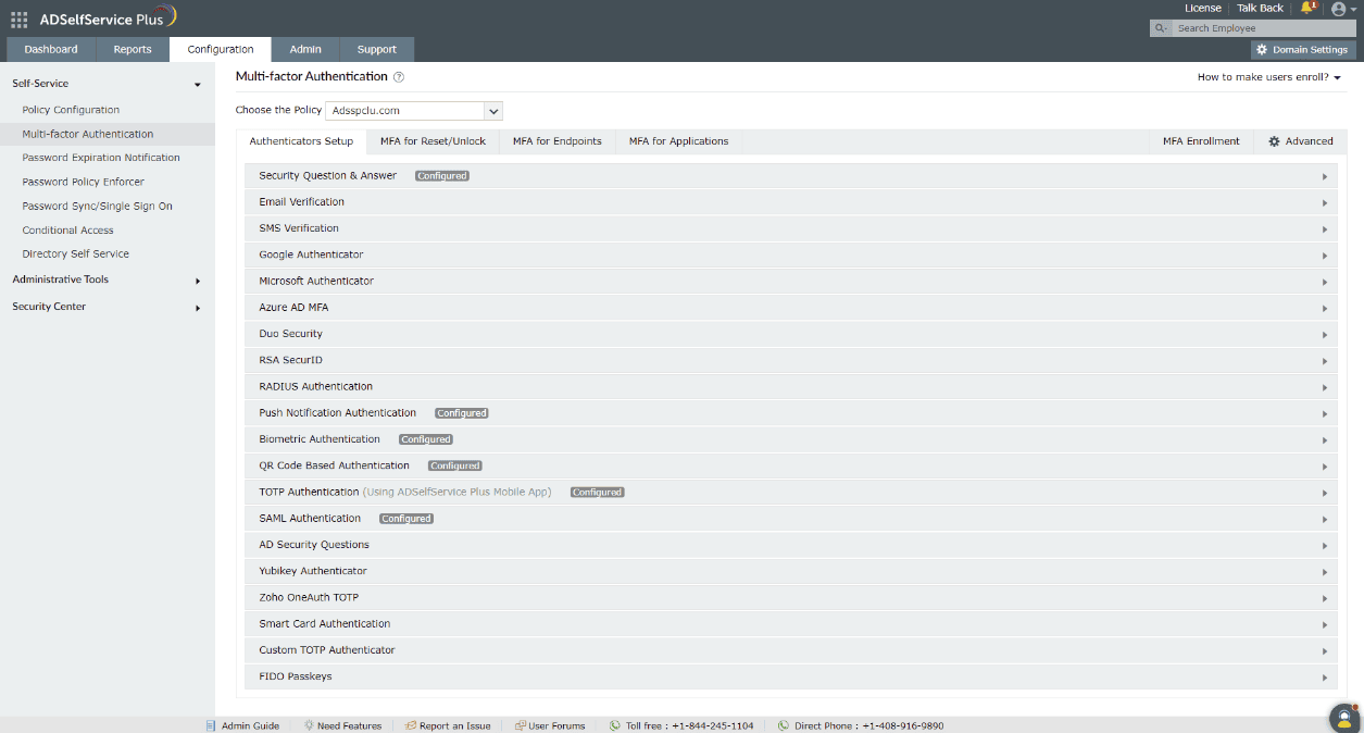 Authenticators in ADSelfService Plus.