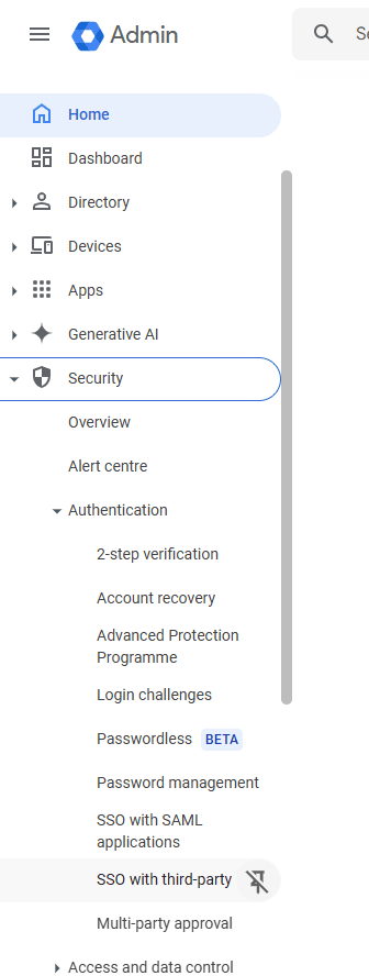 Google admin panel overview while configuring SAML SSO via ADSelfService Plus