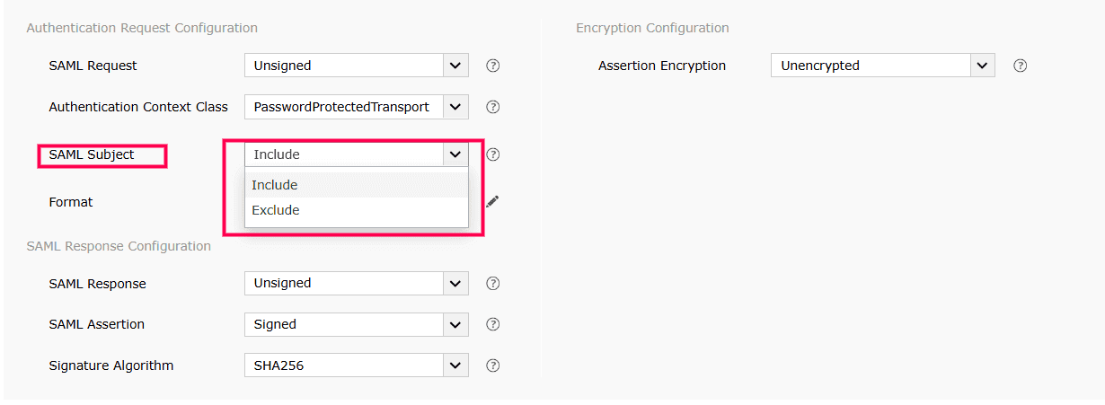 Including or excluding the SAML Subject during SAML Authentication