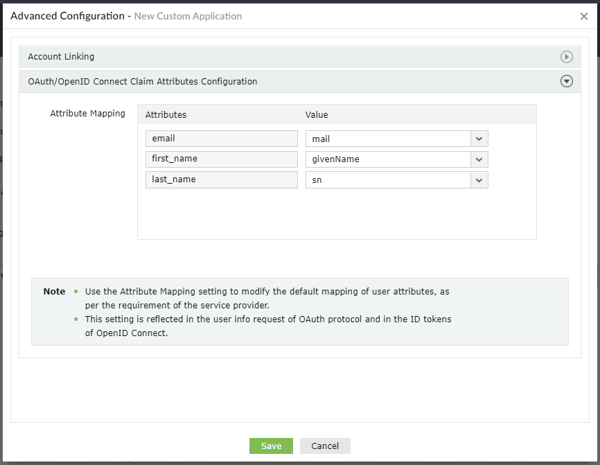 Mapping claim attributes under OAuth/OpenID Connect configuration.