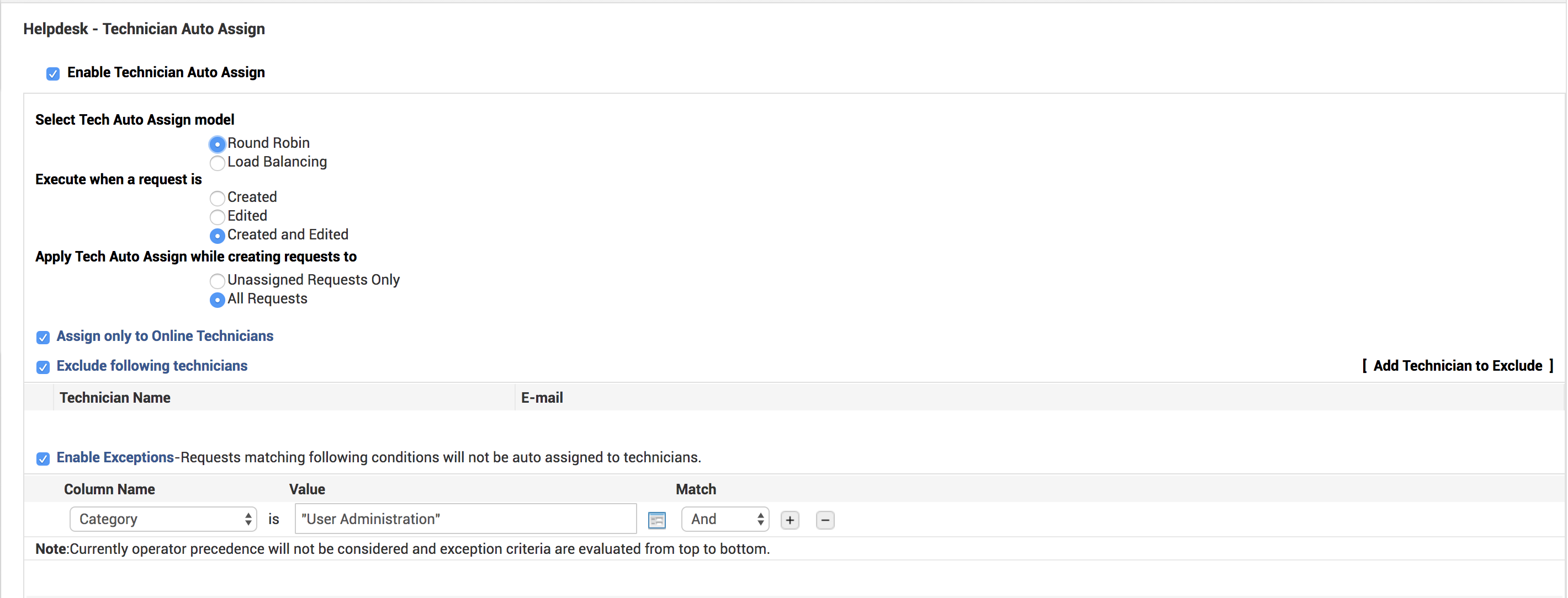 Technician auto assign round robin and load balancing algorithm